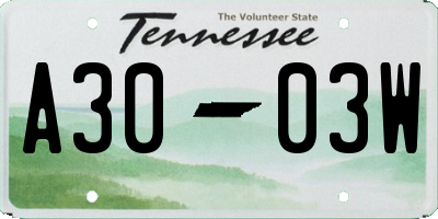 TN license plate A3003W