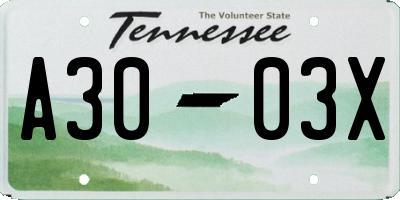 TN license plate A3003X