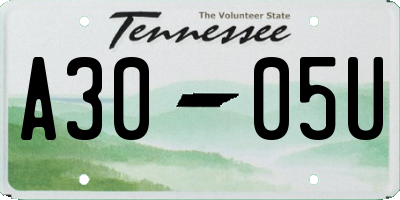TN license plate A3005U