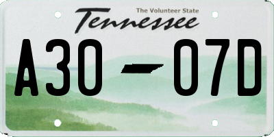 TN license plate A3007D