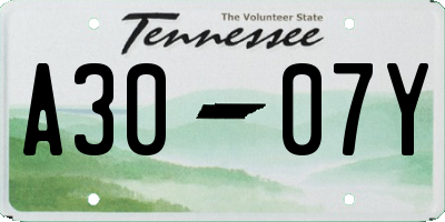 TN license plate A3007Y