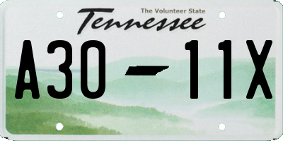 TN license plate A3011X