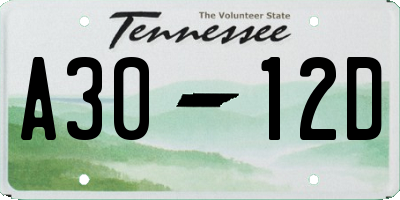 TN license plate A3012D