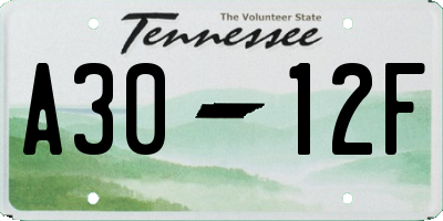TN license plate A3012F