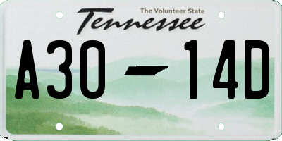 TN license plate A3014D