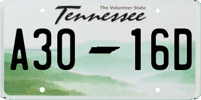 TN license plate A3016D