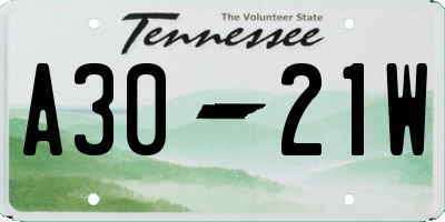TN license plate A3021W