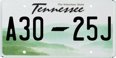 TN license plate A3025J