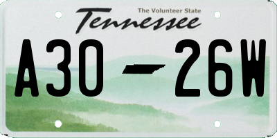 TN license plate A3026W