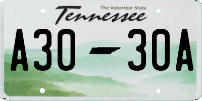 TN license plate A3030A