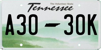 TN license plate A3030K