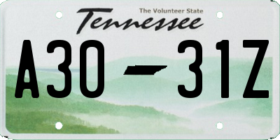 TN license plate A3031Z