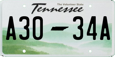 TN license plate A3034A