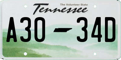 TN license plate A3034D