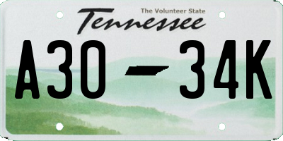 TN license plate A3034K