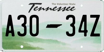 TN license plate A3034Z