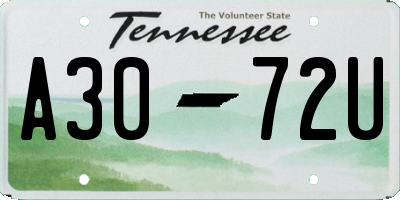 TN license plate A3072U