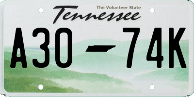 TN license plate A3074K
