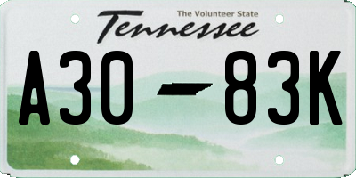 TN license plate A3083K