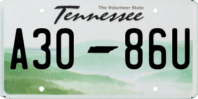 TN license plate A3086U