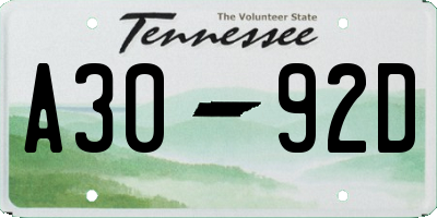 TN license plate A3092D