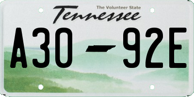 TN license plate A3092E