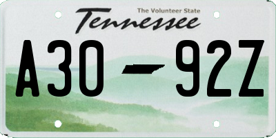 TN license plate A3092Z