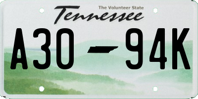 TN license plate A3094K