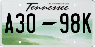 TN license plate A3098K