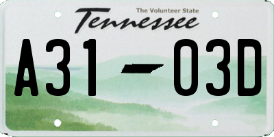 TN license plate A3103D