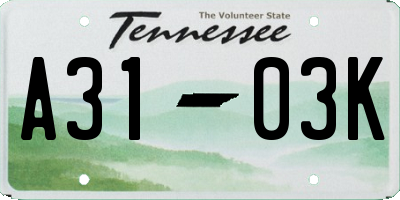 TN license plate A3103K