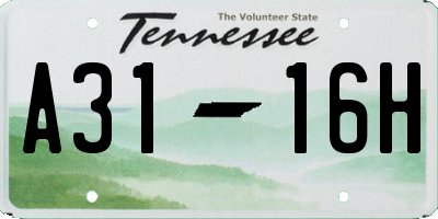 TN license plate A3116H