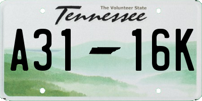 TN license plate A3116K