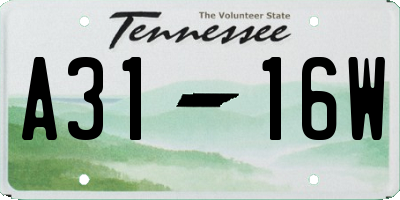 TN license plate A3116W