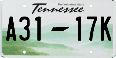 TN license plate A3117K