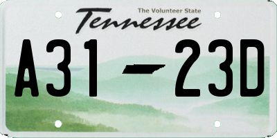 TN license plate A3123D
