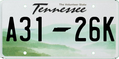 TN license plate A3126K