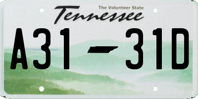 TN license plate A3131D