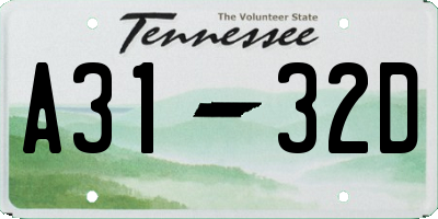 TN license plate A3132D