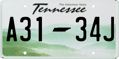TN license plate A3134J