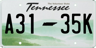 TN license plate A3135K
