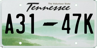 TN license plate A3147K
