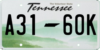 TN license plate A3160K