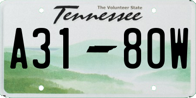 TN license plate A3180W