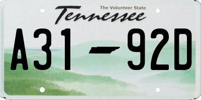 TN license plate A3192D
