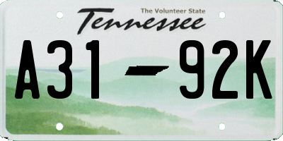 TN license plate A3192K