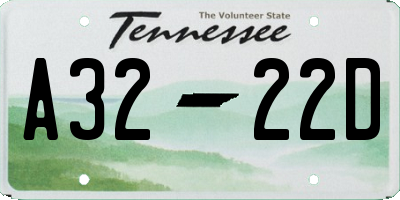 TN license plate A3222D