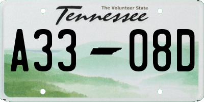 TN license plate A3308D