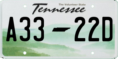 TN license plate A3322D