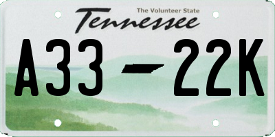 TN license plate A3322K